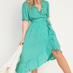 Old Navy Waist Defined Ruffled Tie Belt MIDI wrap Dress Size XS